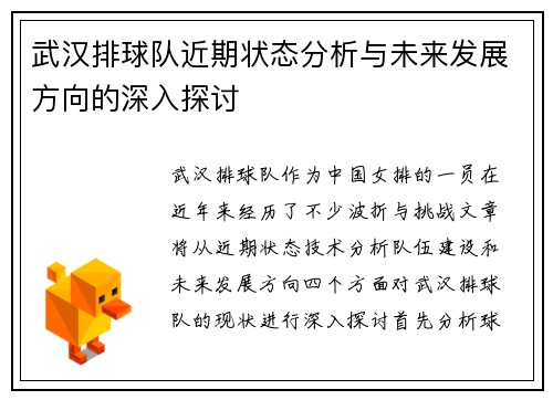 武汉排球队近期状态分析与未来发展方向的深入探讨