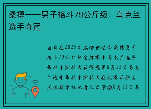 桑搏——男子格斗79公斤级：乌克兰选手夺冠
